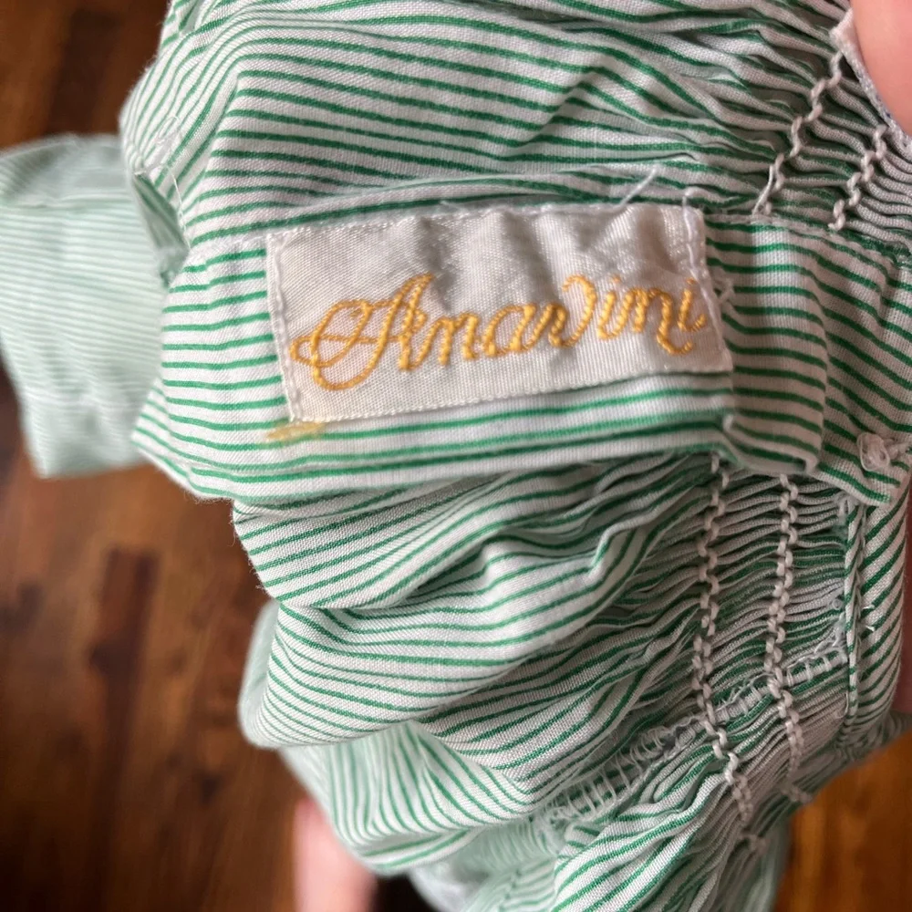 Anavini green and white hand, smocked dress 24 months